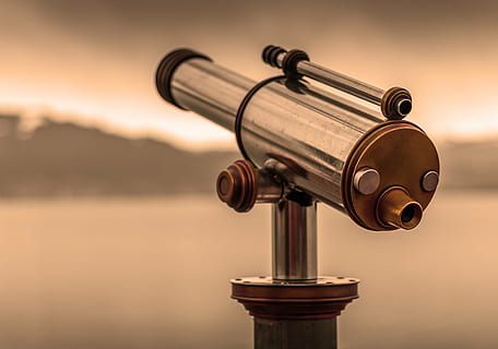 gray and black refractor telescope, by looking, view, optics HD wallpaper