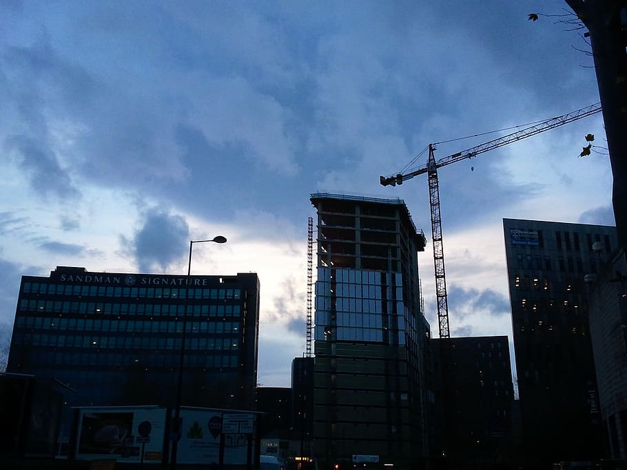 construction, crane, heavy equipment, building construction HD wallpaper