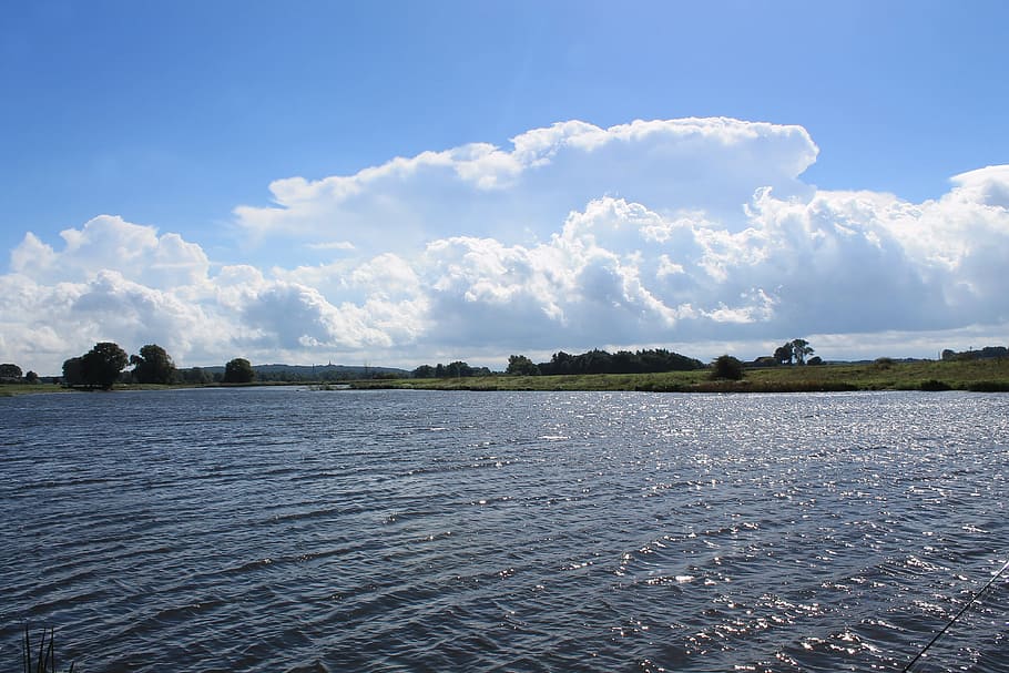 Landscape, River, Clouds, Rhine, niederrhein, water, sky, nature HD wallpaper