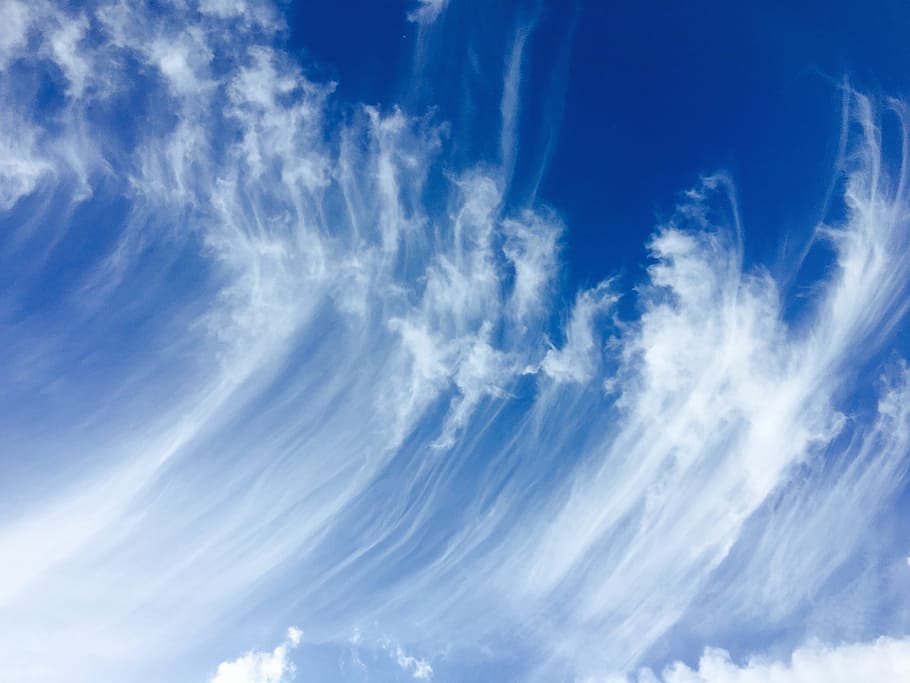cirrus, clouds, blue, background, sky, sunny, cirrus clouds, HD wallpaper