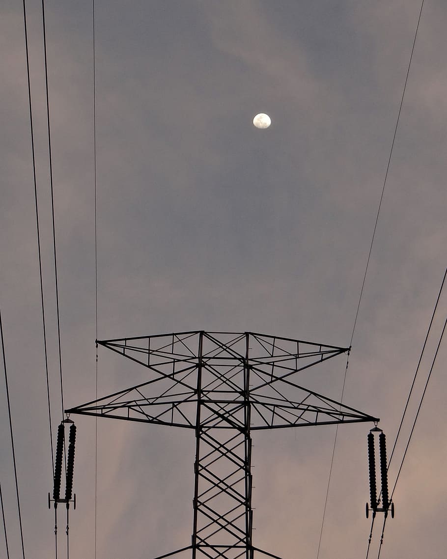 HD wallpaper: moonrise, electric pylon, electric tower, mountains, shimoga  | Wallpaper Flare