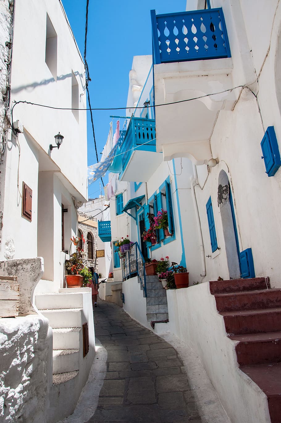 Holiday, Greece, Aegean Sea, White, blue, traditional greek