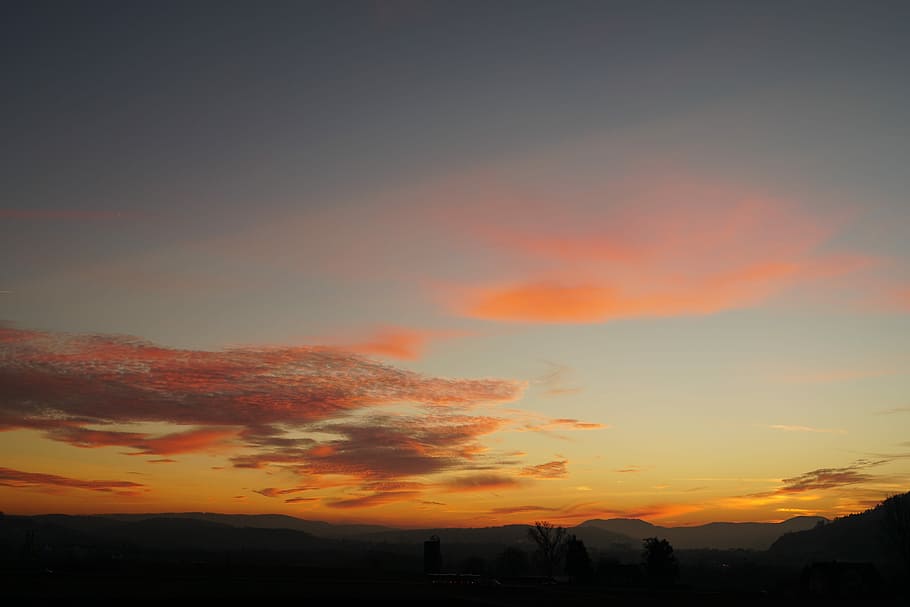 Evening, Dusk, Afterglow, evening sky, sunset, silhouette, tranquil scene HD wallpaper
