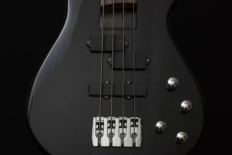 black 4-string bass guitar, instrument, electrically, music, rock