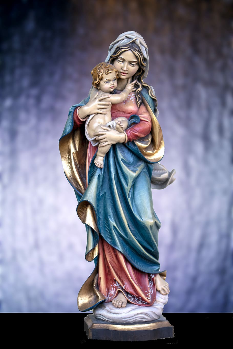 religious decor, art statue, mary with child jesus, christianity