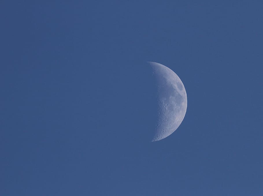 moon, sky, space, landscape, half, lunar, dusk, glowing, moonlight HD wallpaper