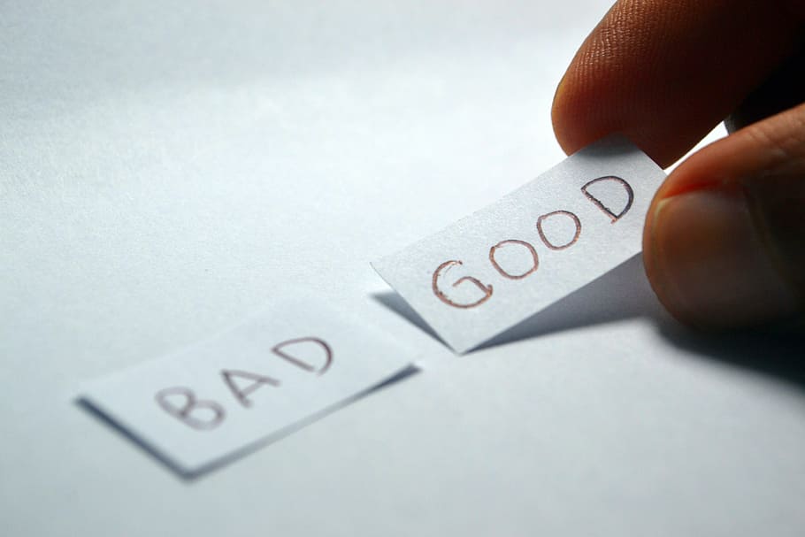 bad good printer paper, opposite, choice, choose, decision, positive