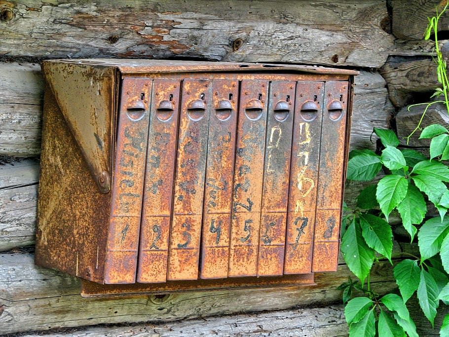 mailbox, email, shipment, old, rust, hdr, no people, leaf, wood - material HD wallpaper