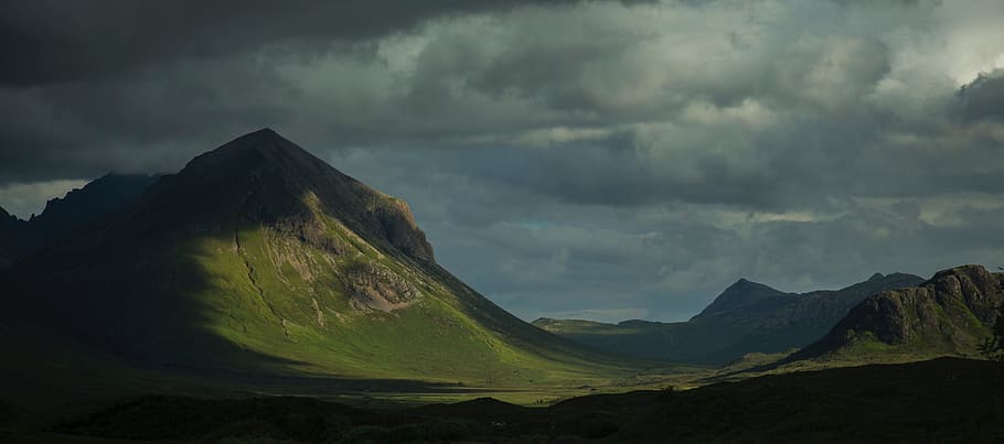 mountain, highland, cloudy, sky, summit, ridge, landscape, nature HD wallpaper