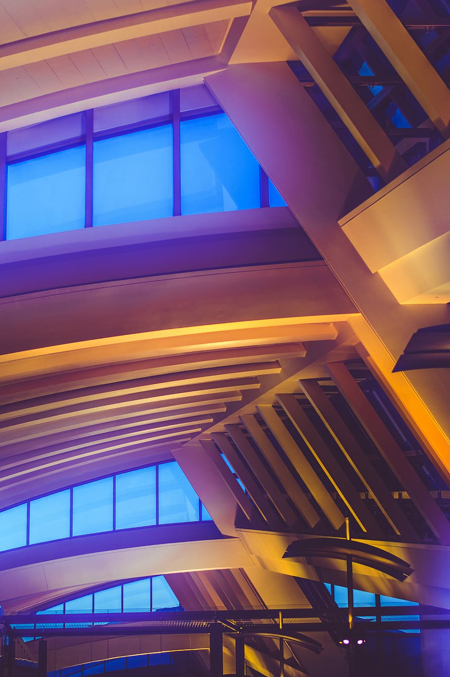 white structure, orange and blue building with blue window, architecture HD wallpaper
