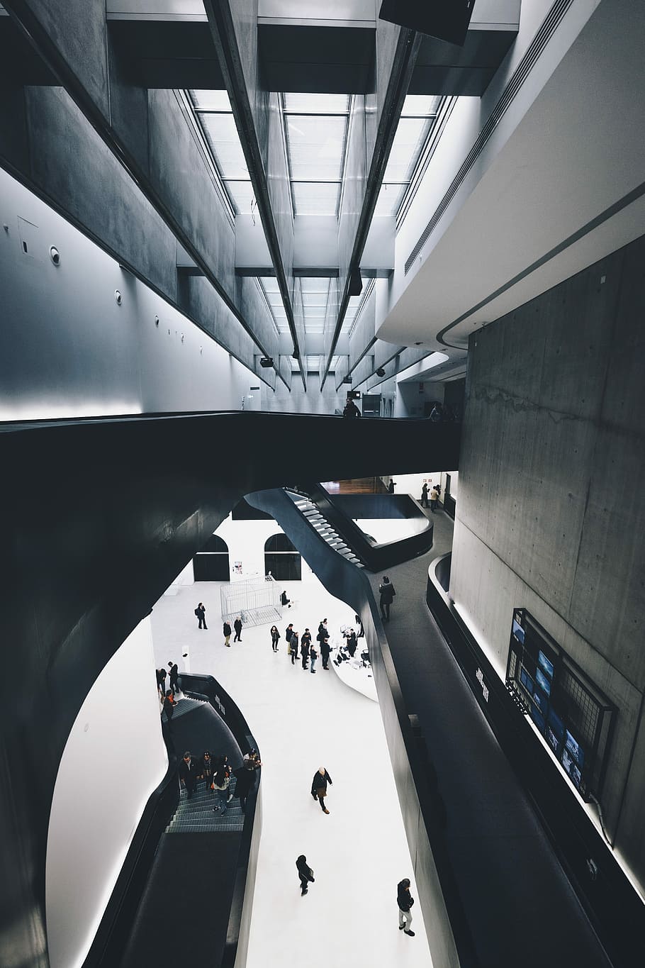 people in suit walking inside a building, silver escalator collage HD wallpaper