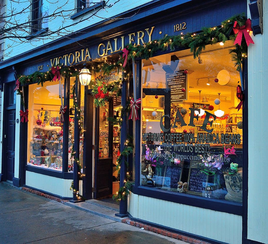 photo of Victoria's Gallery store, christmas store, building, HD wallpaper