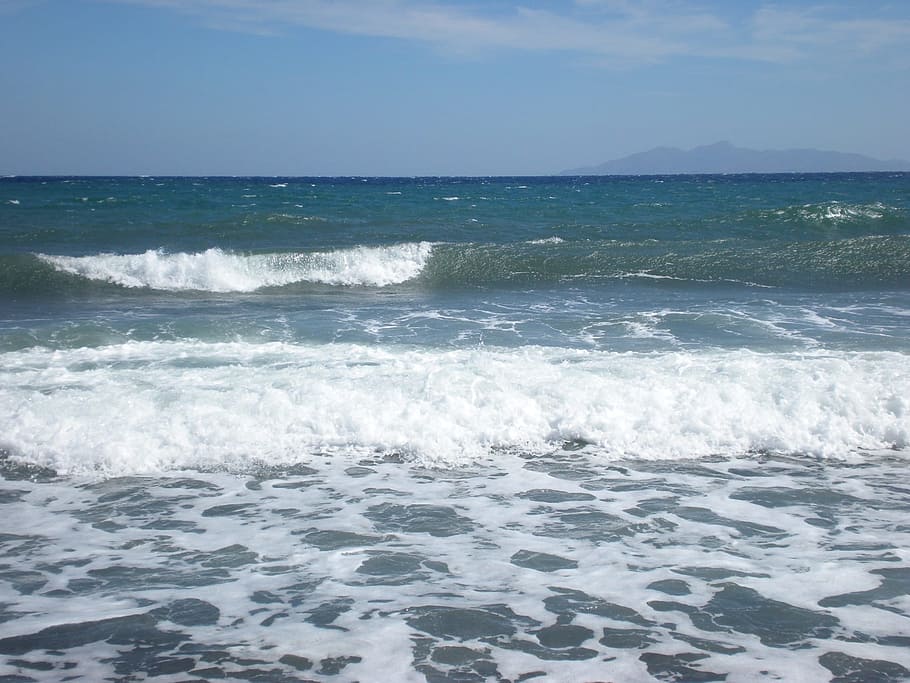 Santorini, Greek, Island, Greece, Waves, greek island, sea HD wallpaper