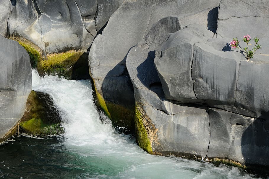 waterfall, rock, river, waters, motion, nature, beauty in nature HD wallpaper
