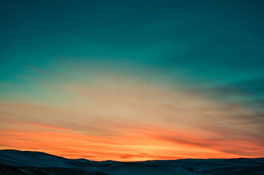 dawn, dusk, hills, horizon, mountains, nature, sky, sunset, HD wallpaper
