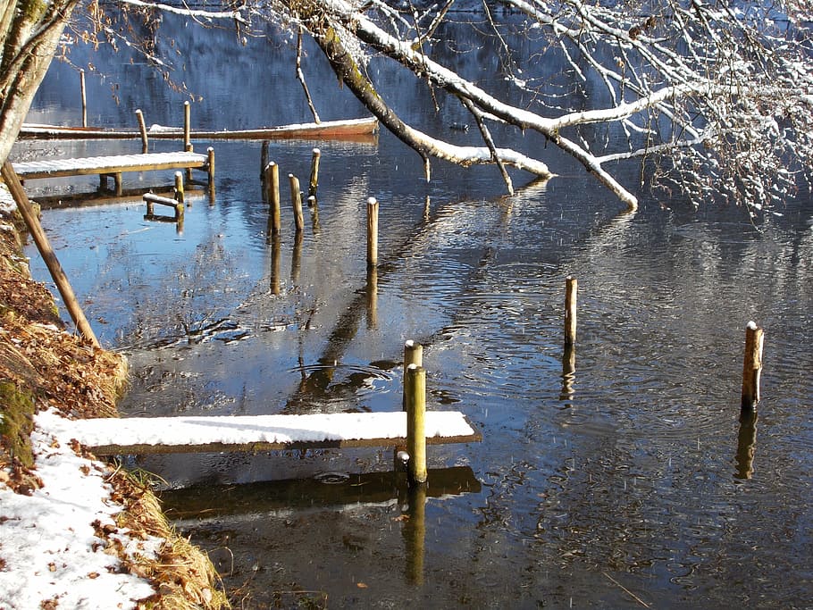 web, lake, bank, winter, atmospheric, rest, idyll, water, cold temperature HD wallpaper