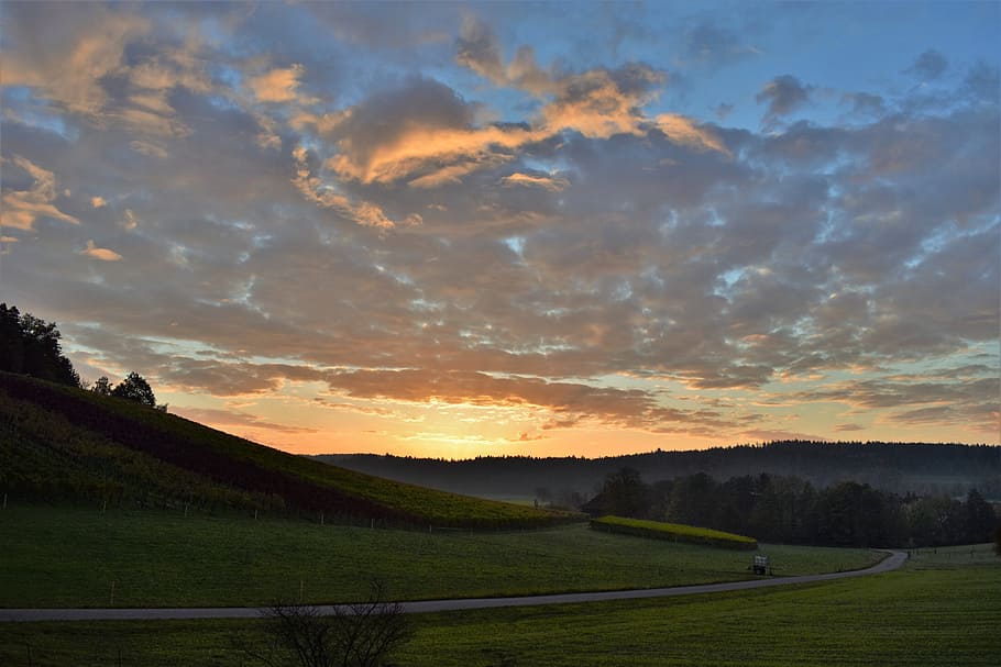 sunrise, landscape, sky, clouds, nature, morgenstimmung, back light HD wallpaper