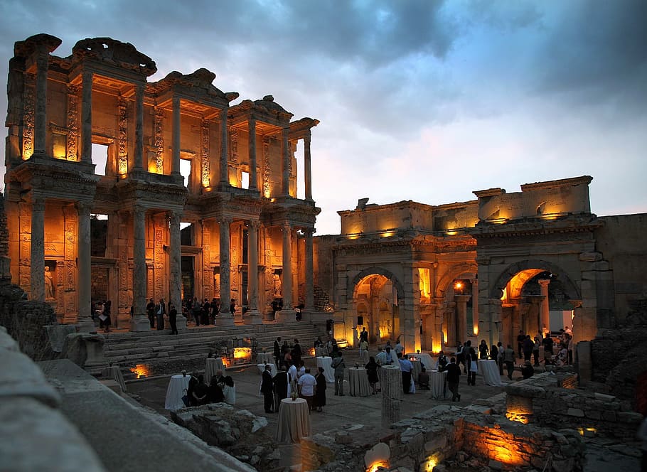 group of people inside opened gray concrete hall, turkey, sky HD wallpaper