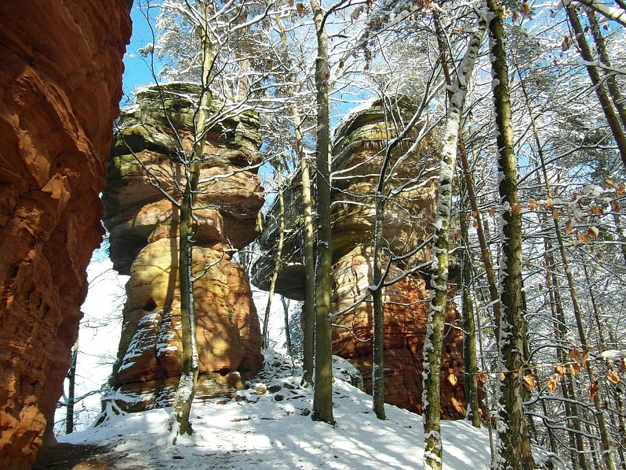 rock, palatinate, sandstone, winter, holiday, hiking, mountain, HD wallpaper