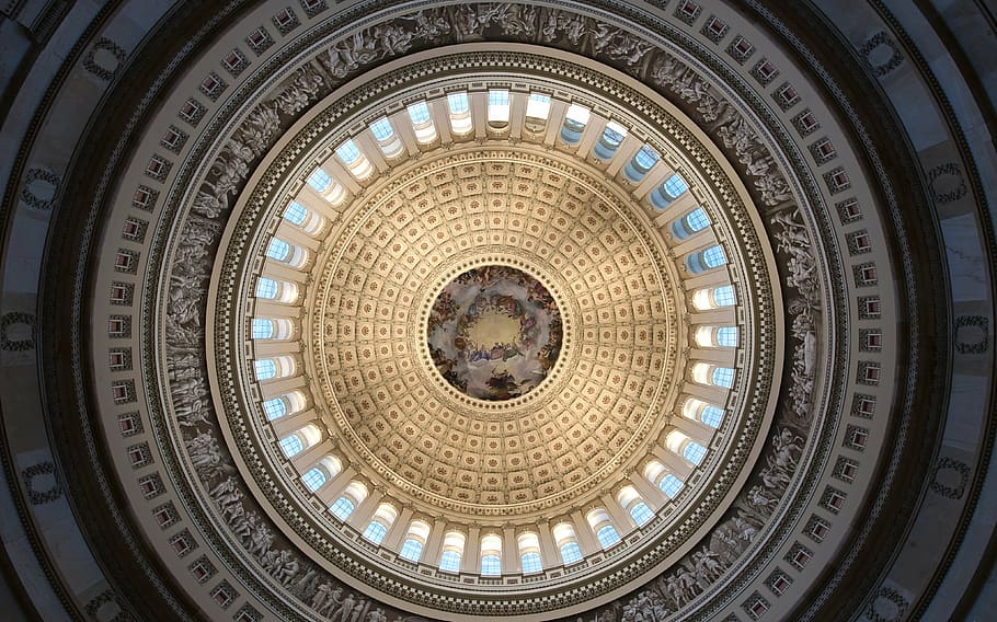 white and brown ceiling, washington dc, capitol, building, inside