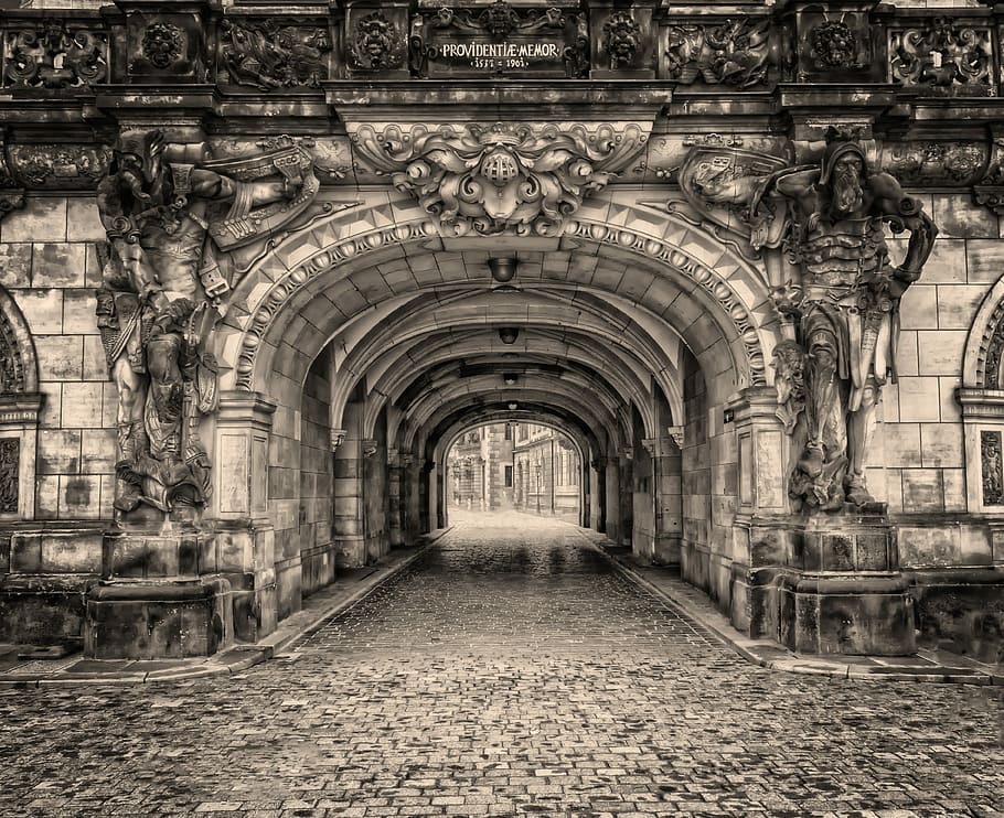 gray concrete hallway, dresden, old town, historically, tunnel