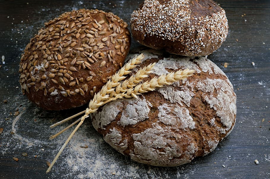 cereal and three buns, closeup photo of baked cookies on black surface HD wallpaper
