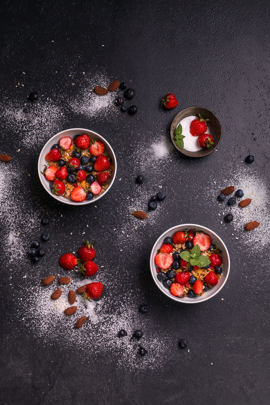 sliced strawberries and blueberries on bowl, Breakfast, Recipe