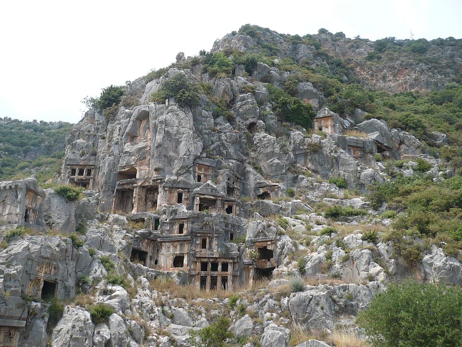 mountain, graves, turkey, crypt, architecture, built structure HD wallpaper