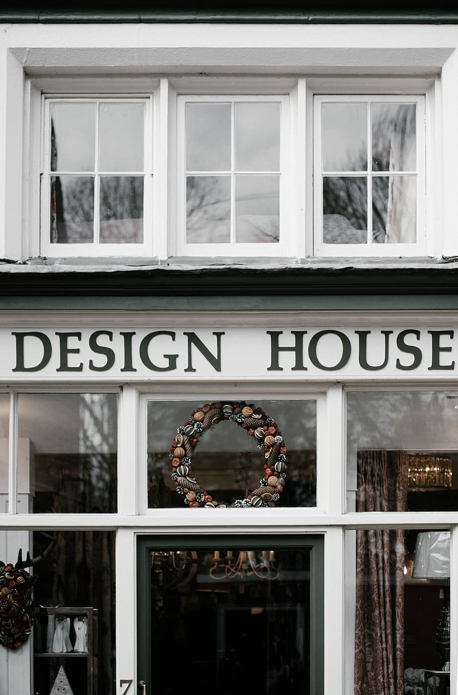 Design House, Winchester, brown and beige wreath on window of Design House HD wallpaper