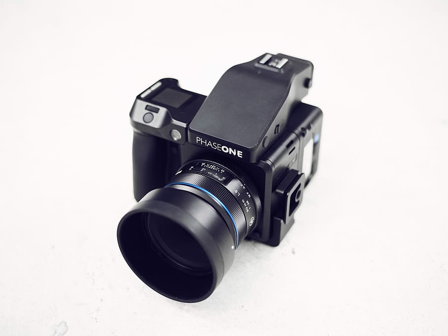 black PhaseOne camera, black PhaseOne digital single-lens reflex camera on white background HD wallpaper