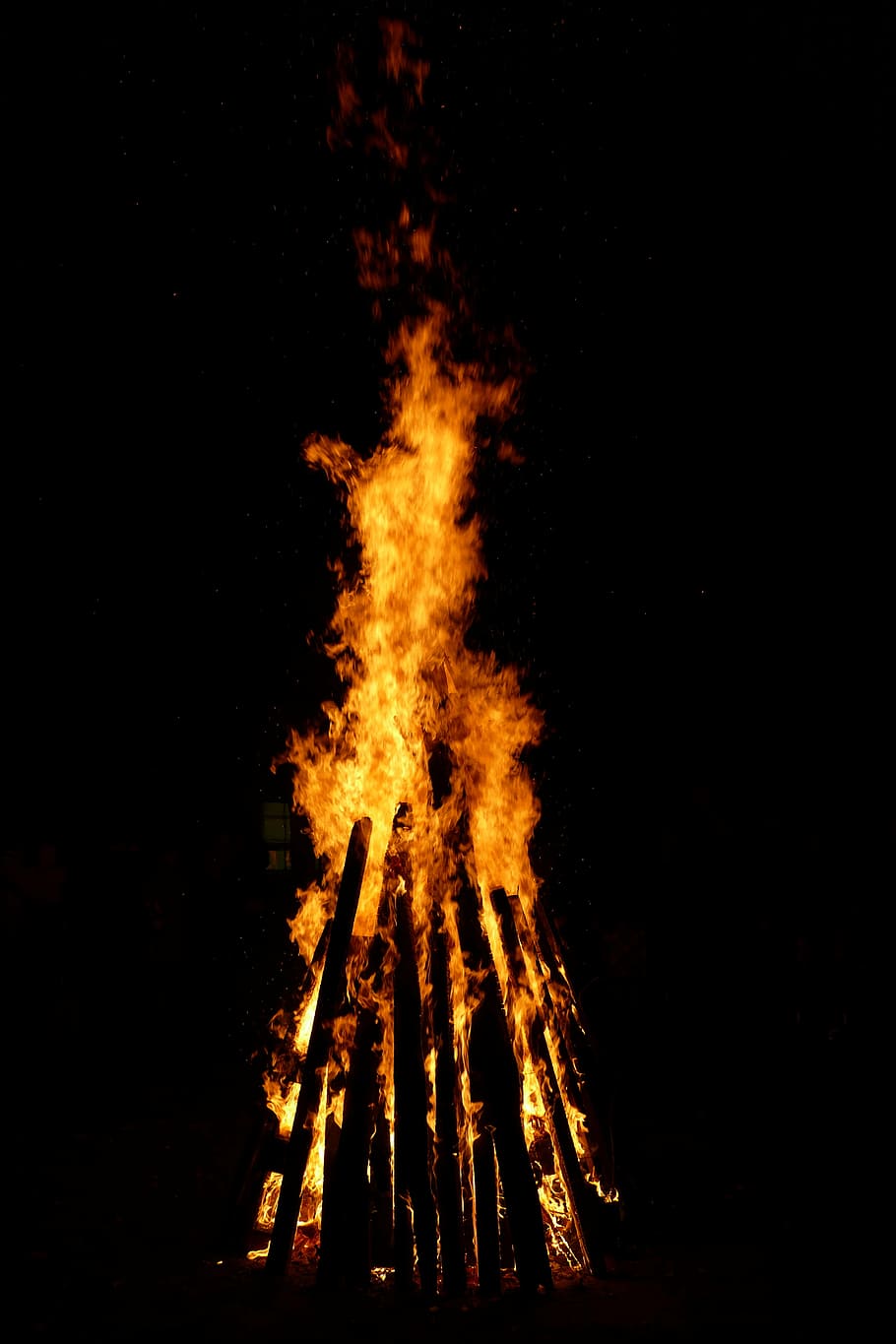 bonfire during night, flame, wood, burn, wood fire, brand, darkness, HD wallpaper