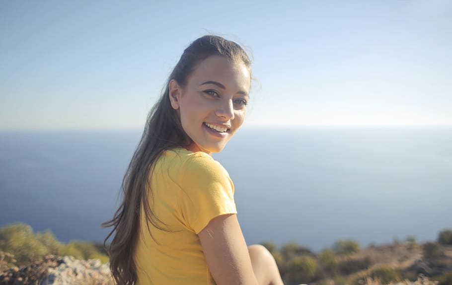 Woman Wearing Yellow Shirt, alone, beautiful, blurred background HD wallpaper