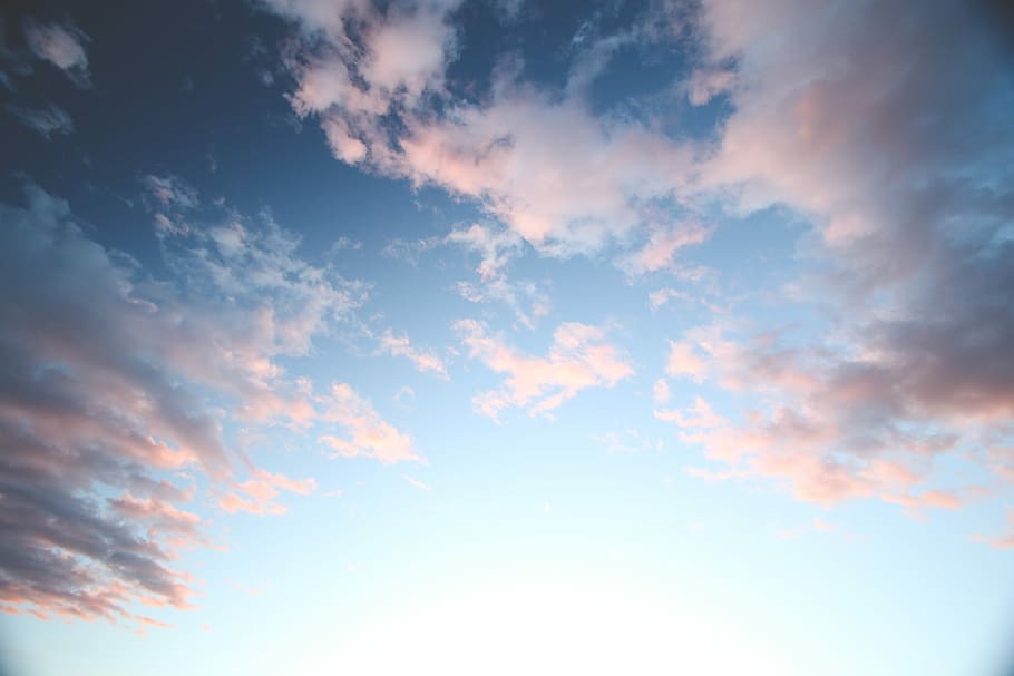 high angle photography of blue and white cloudy sky, worm's eye view of semi cloudy sky during daytime HD wallpaper