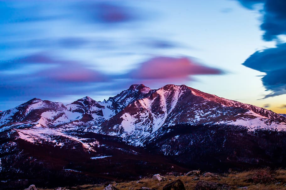 mountain, highland, clouds, sky, nature, summit, peak, valley HD wallpaper