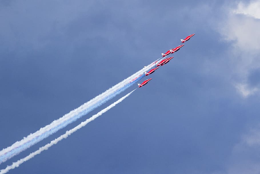 red, arrows, raf, jet, plane, air, show, newcastle, 2014, august HD wallpaper