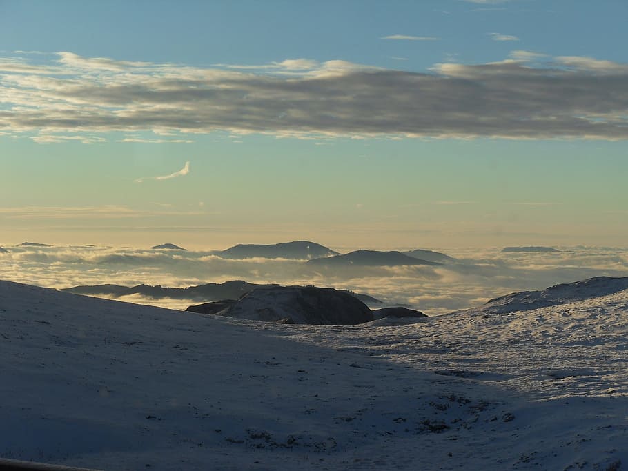 morning sun, mountains, clouds, sky, scenics - nature, tranquil scene HD wallpaper