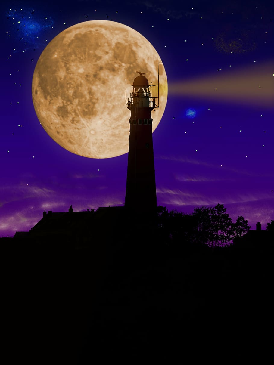 lighthouse during nightime, tower, illuminated, mood, architecture HD wallpaper