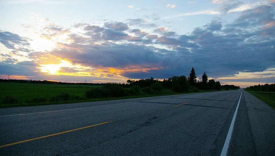 highway, sunset, clouds, sky, cloudy sky, sunset highway, road HD wallpaper