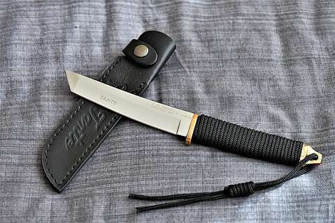 silver dagger with black leather sheath, tanto, knife, weapon HD wallpaper