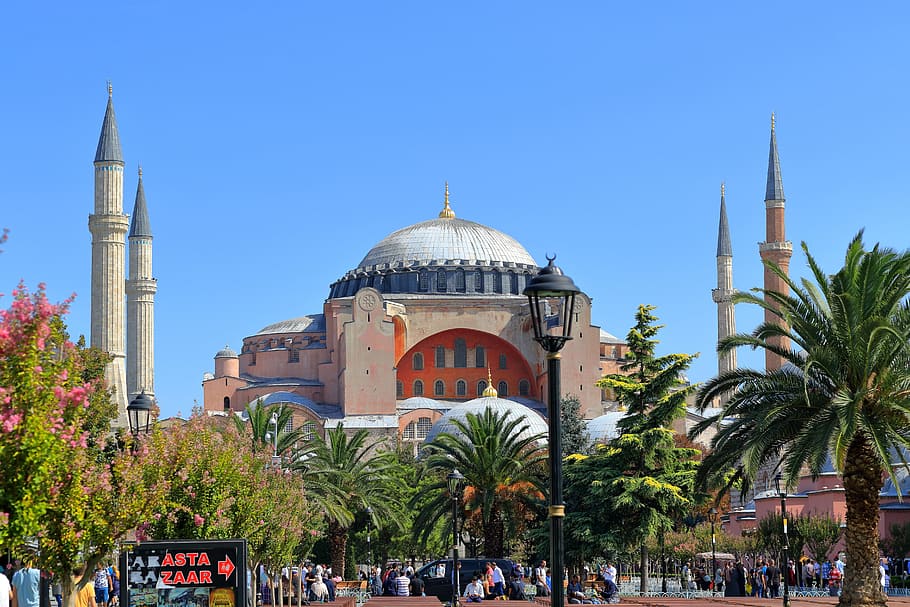 black steel post near tree, Hagia Sophia, Istanbul, Church, Turkey