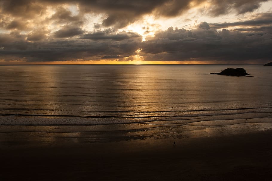 sol, landscape, nature, sunset, eventide, mar, beach, ceu, by sunsets HD wallpaper