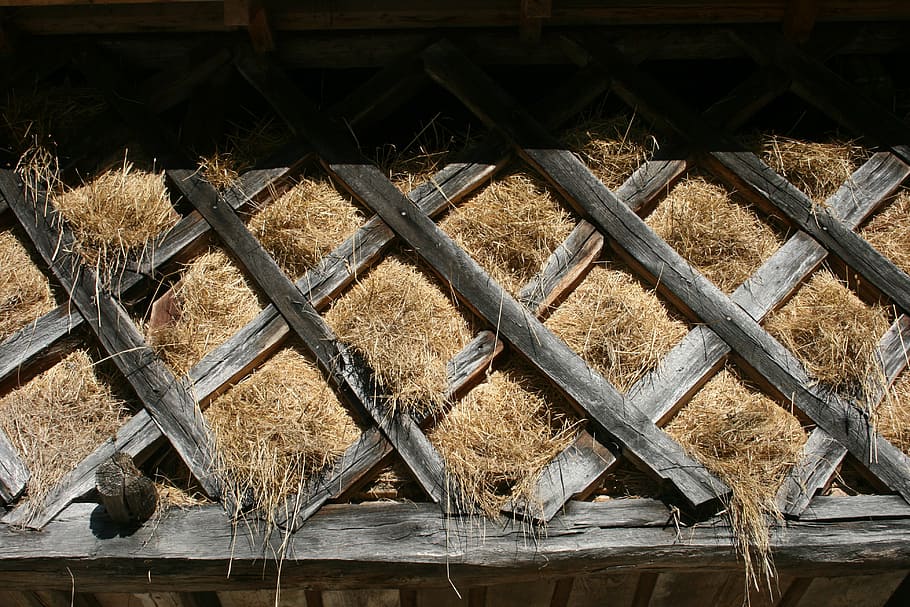 straw, hay, grange, farm, no people, wood - material, day, high angle view HD wallpaper