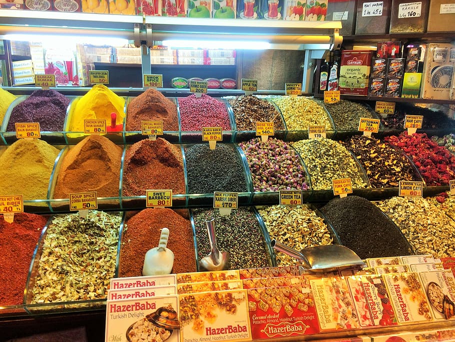 istanbul, turkey, spice market, colorful, local shop, spieces, HD wallpaper