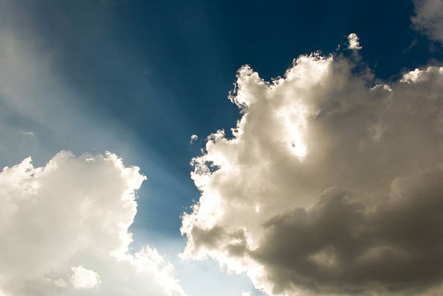 white clouds under blue sky at daytime, gray, lights, rays, nature HD wallpaper