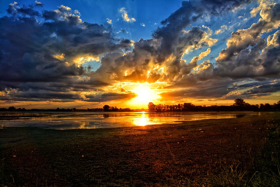 nature, sky, sunset, sand, clouds, idyllic, ocean, reflection HD wallpaper