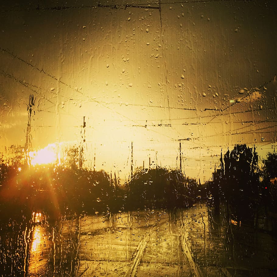 Sun, Sunset, Water, Glass, Evening, sky, dawn, yellow, rain HD wallpaper