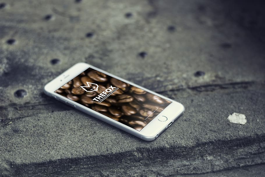 silver iPhone 6 on black slab, mobile, smart, screen, telephone HD wallpaper