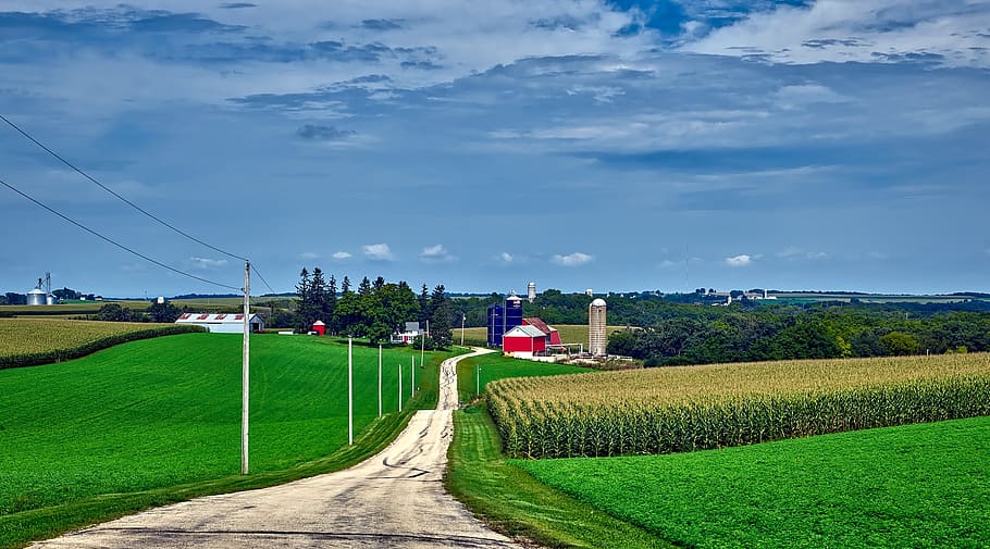Wisconsin, Panorama, Farm, Clouds, sky, landscape, scenic, fields, HD wallpaper