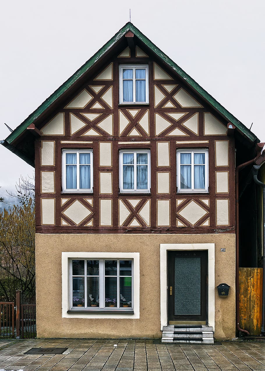 brown house, fachwerkhaus, facade, renovated, old town, building, HD wallpaper
