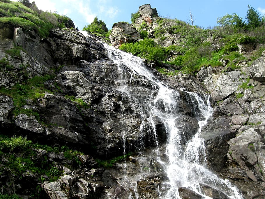 Cascade, Nature, Rock, Fresh, Peaceful, summer, landscape, waterfall HD wallpaper